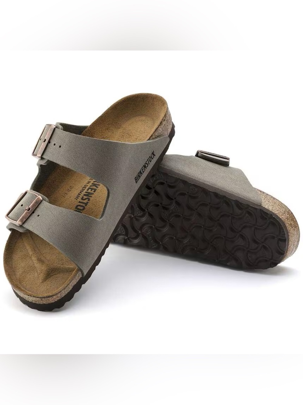 Birkenstock Women’s Two-Strap Sandals in Gray with Brown Footbed - Picture 1 of 14
